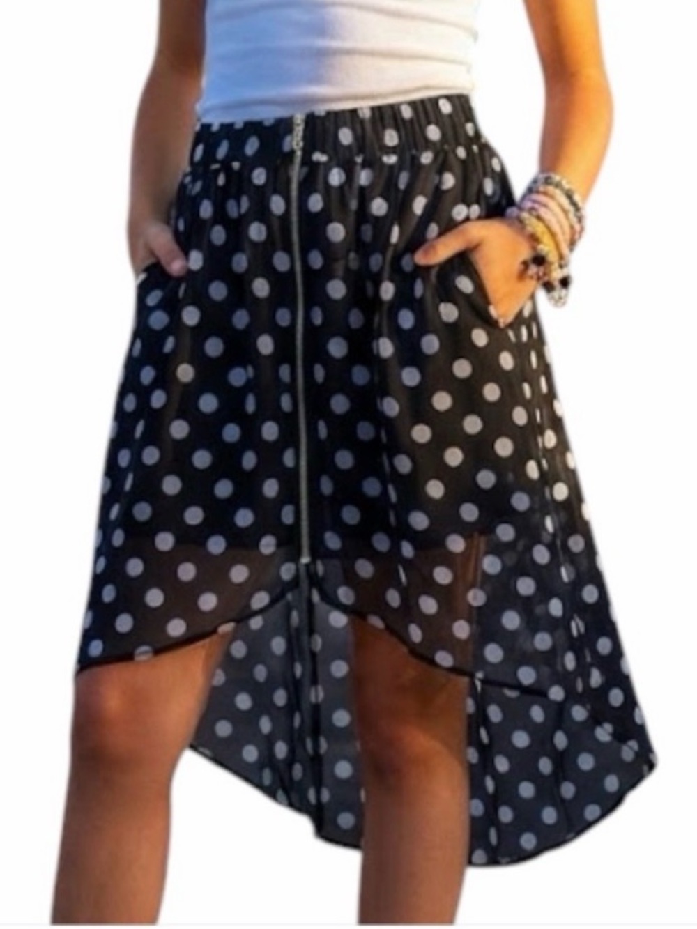 DISNEY D-Signed Black Polka Dot Hi-Lo Skirt Youth Girls 14-16Y Retro Tween